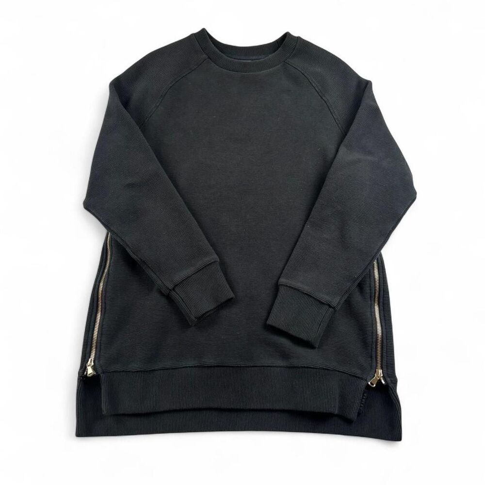 Varley Ribbed Sweatshirt Women’s XS Black Crewneck Gold Zipper Athleisure